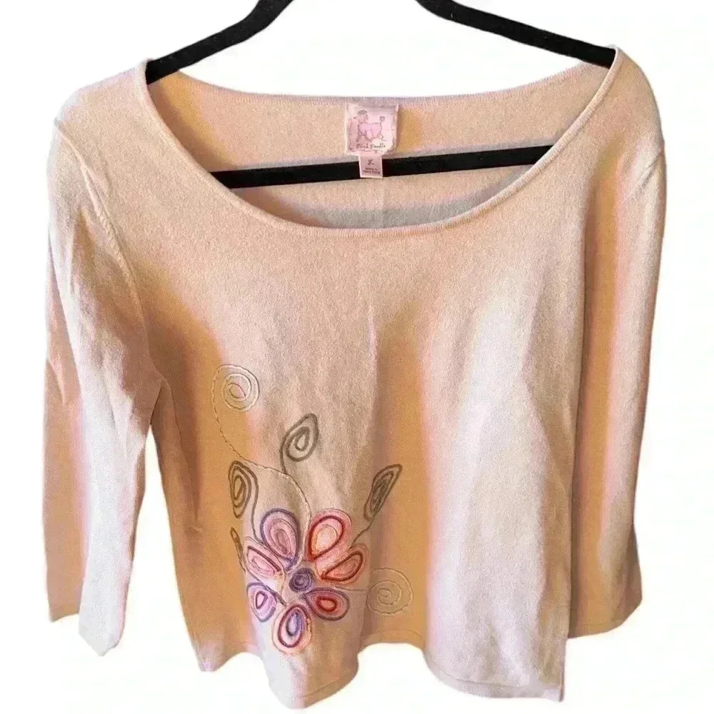 Vintage Pink Poodle size large blush pink  relaxed fit with embroidered flower